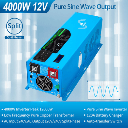 SUNGOLD 4000W DC 12V Split Phase Pure Sine Wave Inverter with Charger - ShopSolarKits.com