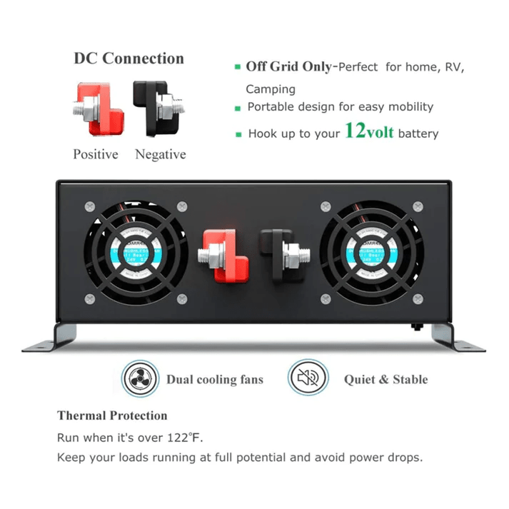 WZRELB 2000 Watt Power Inverter 12V 24V to 120V Pure Sine Wave Inverter - ShopSolar.com