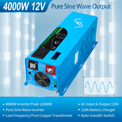 SUNGOLD 4000W DC 12V Pure Sine Wave Inverter with Charger - ShopSolarKits.com